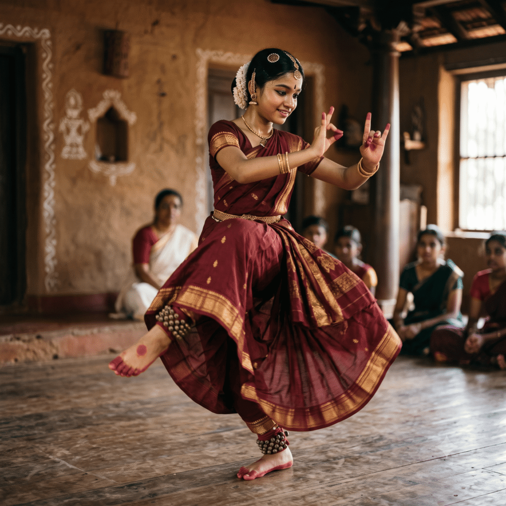 Bharatanatyam dance girl performing